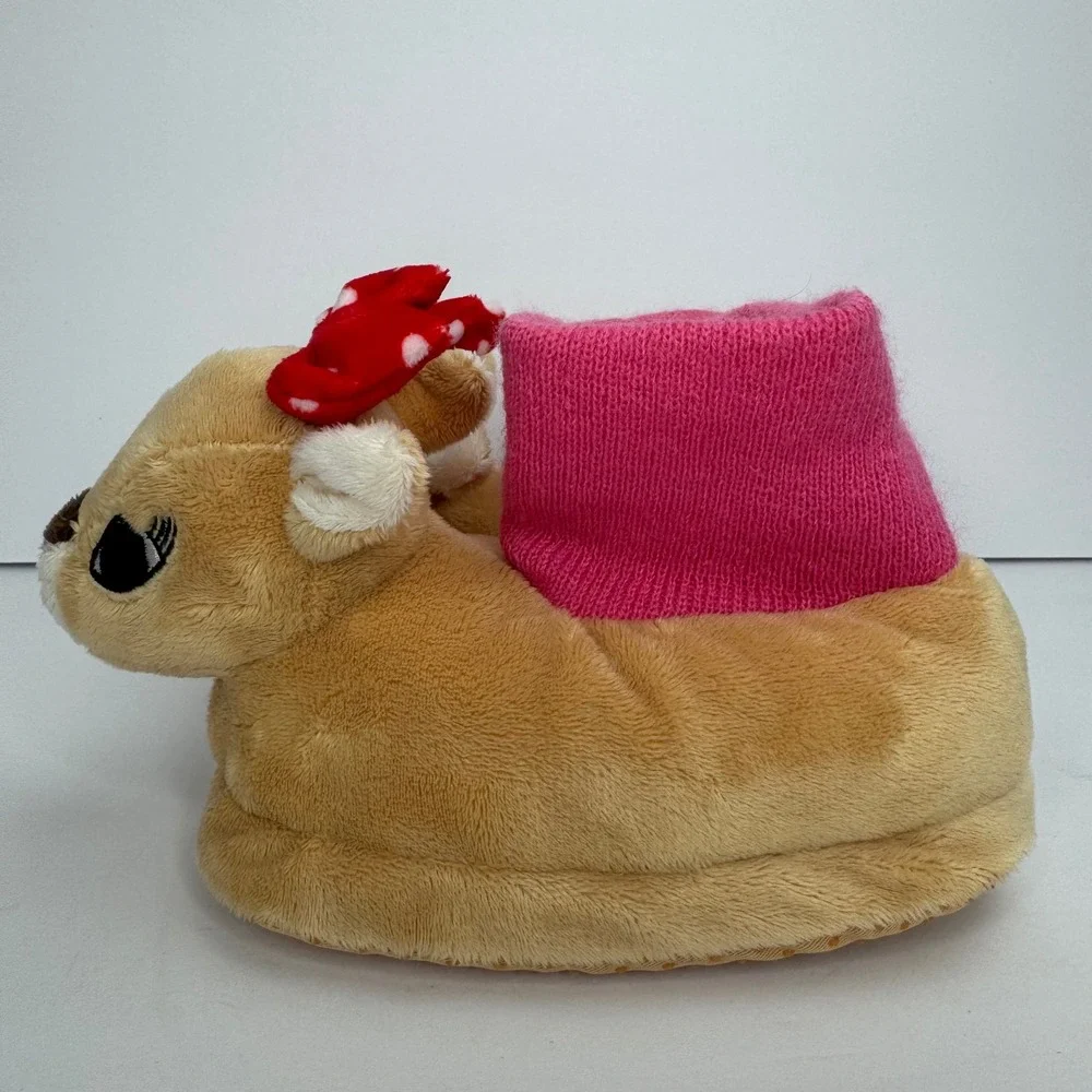 Toddler Girl Size 7-8 Holiday Christmas Gift Cozy Reindeer Rudolph Slippers Bows